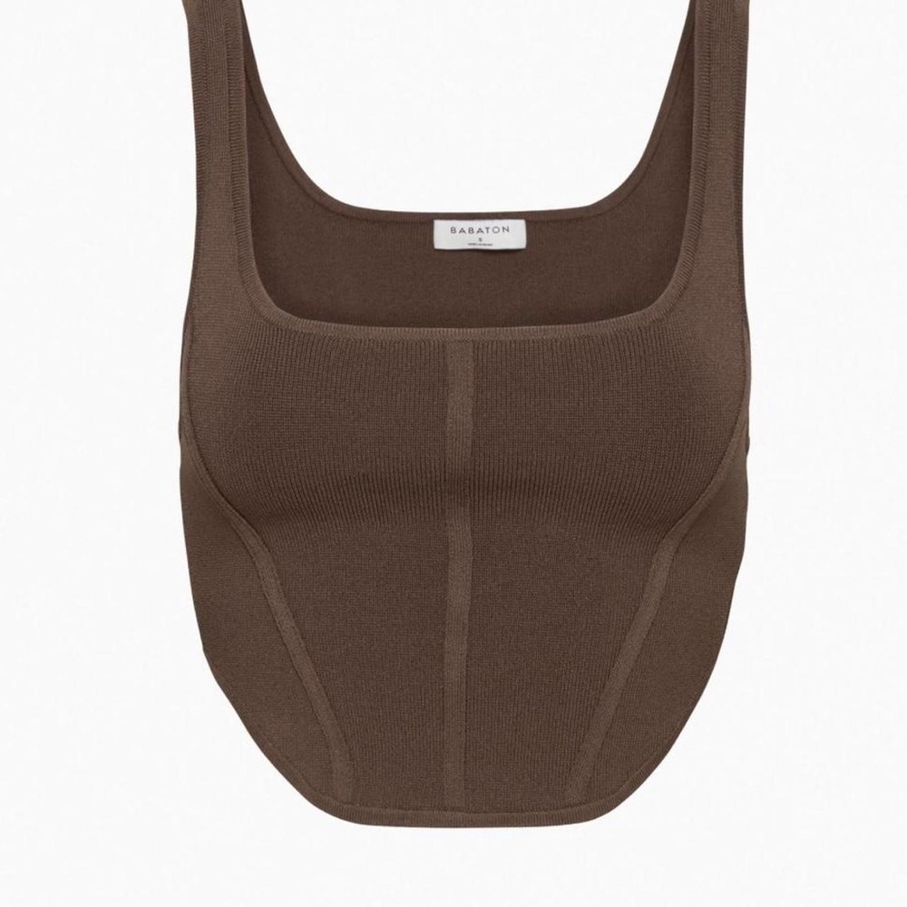 NWT Aritzia Babaton Sculpt Knit Bustier Rich Mocha Brown - Picture 2 of 5